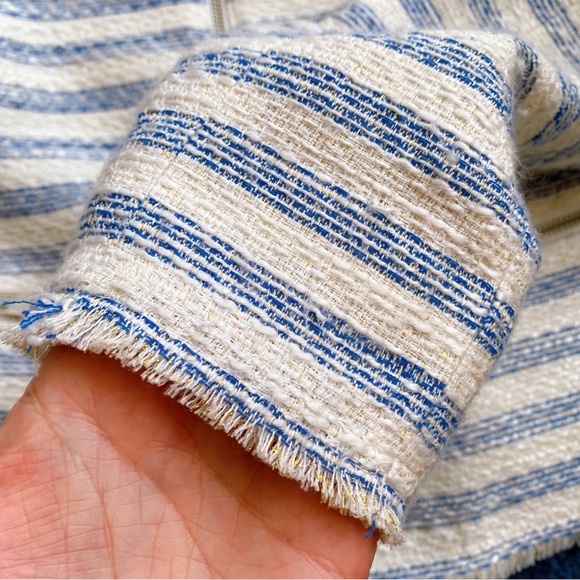 π BIKBOK BLUE IVORY STRIPE FRINGE ELEGANT BLAZER JACKET! - Picture 9 of 15